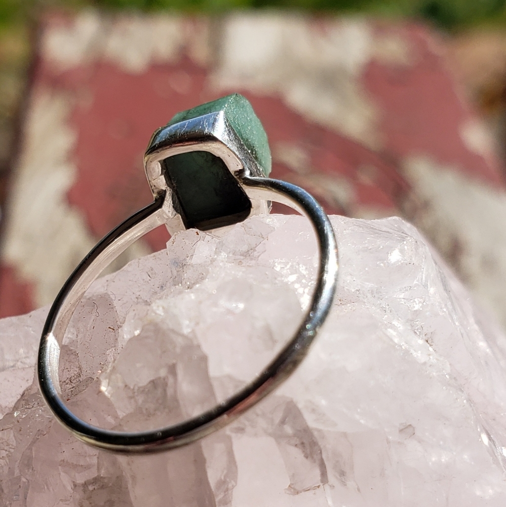 Natural Rough Emerald Ring - Solid 925 Silver - image 7
